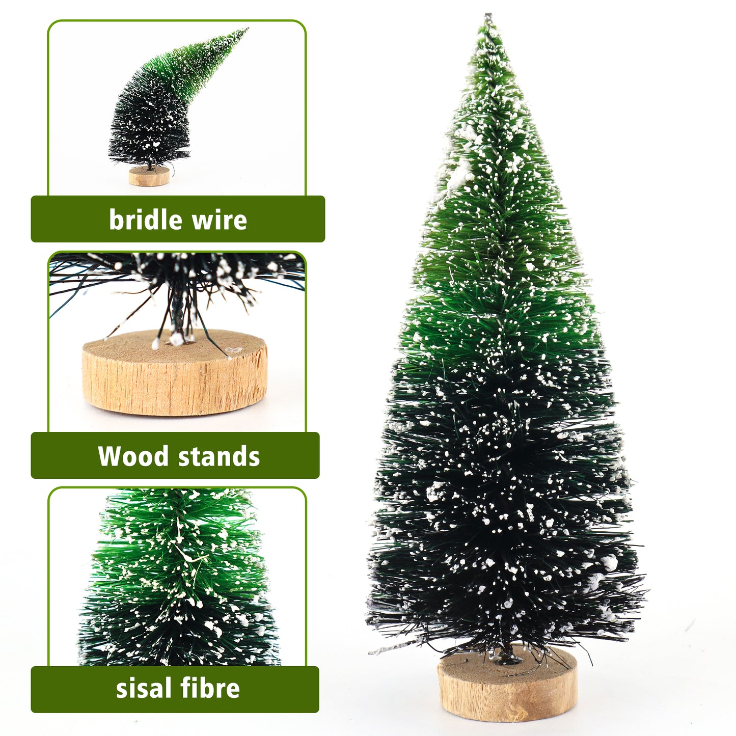 34Pcs Mini Christmas Trees - Artificial Christmas Tree Bottle Brush Trees with 5 Sizes, Snow Trees with Wooden Base for Christmas Decor Christmas Party (Grass Green)