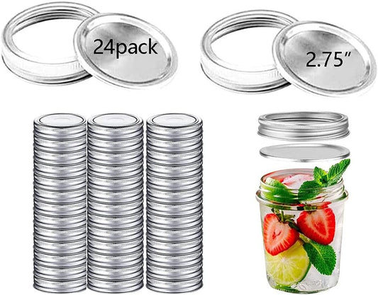 2.75inch Regular Mouth Canning Lids and Sealing Band,Mason Jar Lids for Ball,Kerr Jars,Split-type Lids Leak Proof Stainless Steel Lids for Canning (2.75inch canning lids and bands 24pack)