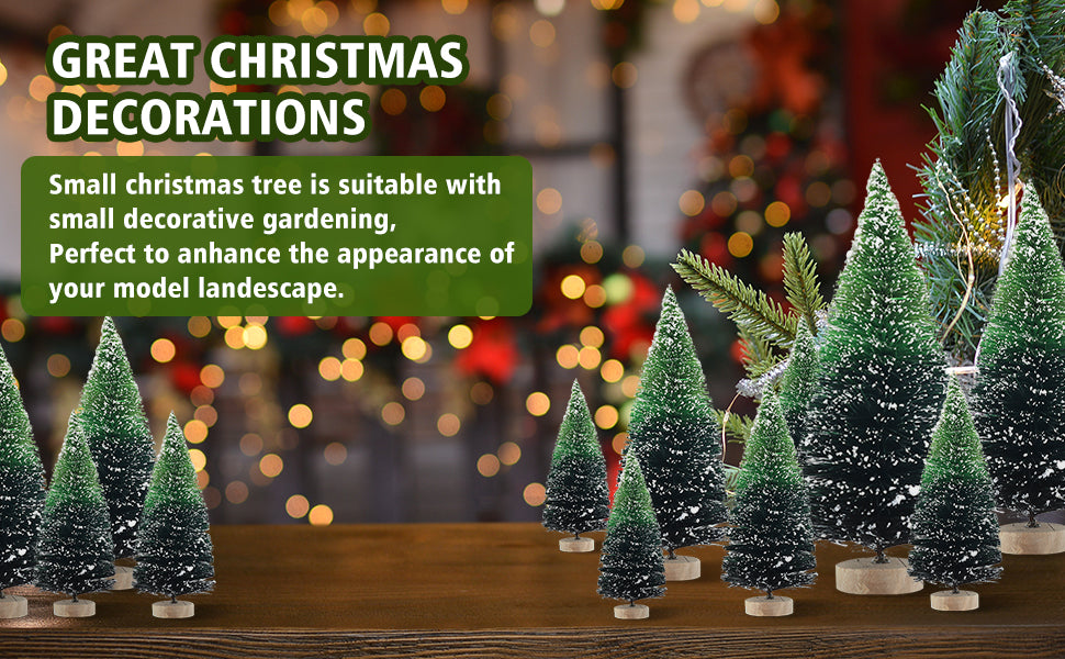 34Pcs Mini Christmas Trees - Artificial Christmas Tree Bottle Brush Trees with 5 Sizes, Snow Trees with Wooden Base for Christmas Decor Christmas Party (Grass Green)