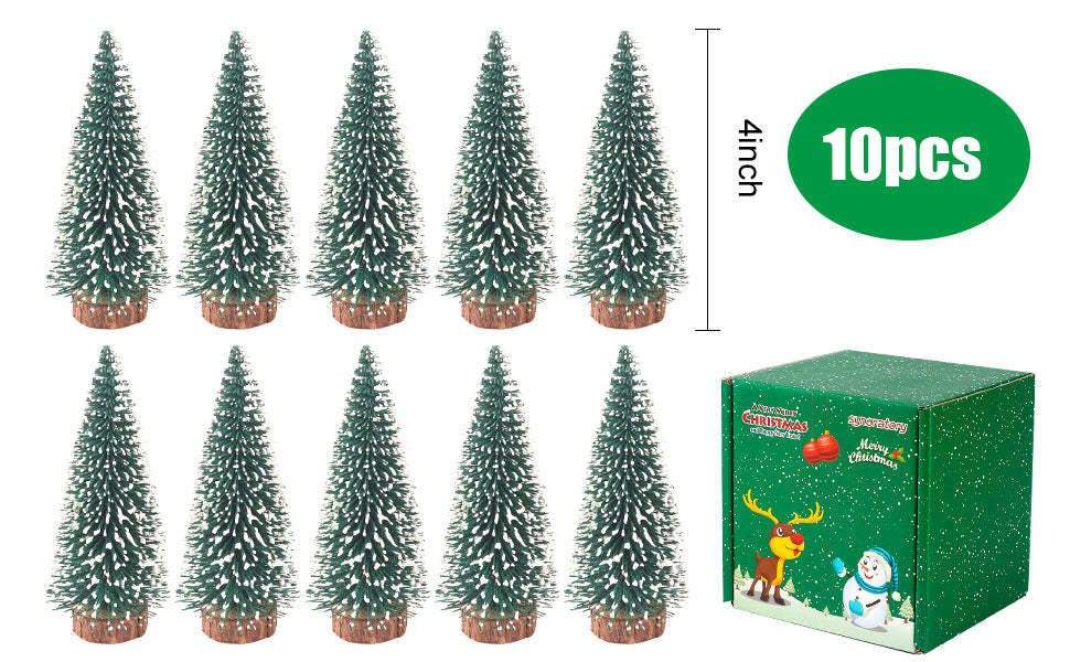 10PCS 4inch Mini Snow Frost Trees Mini Christmas Tree Plastic Winter Snow Ornaments Tabletop Trees for Holiday Party DIY Room Decor Home Table Top Christmas Decoration