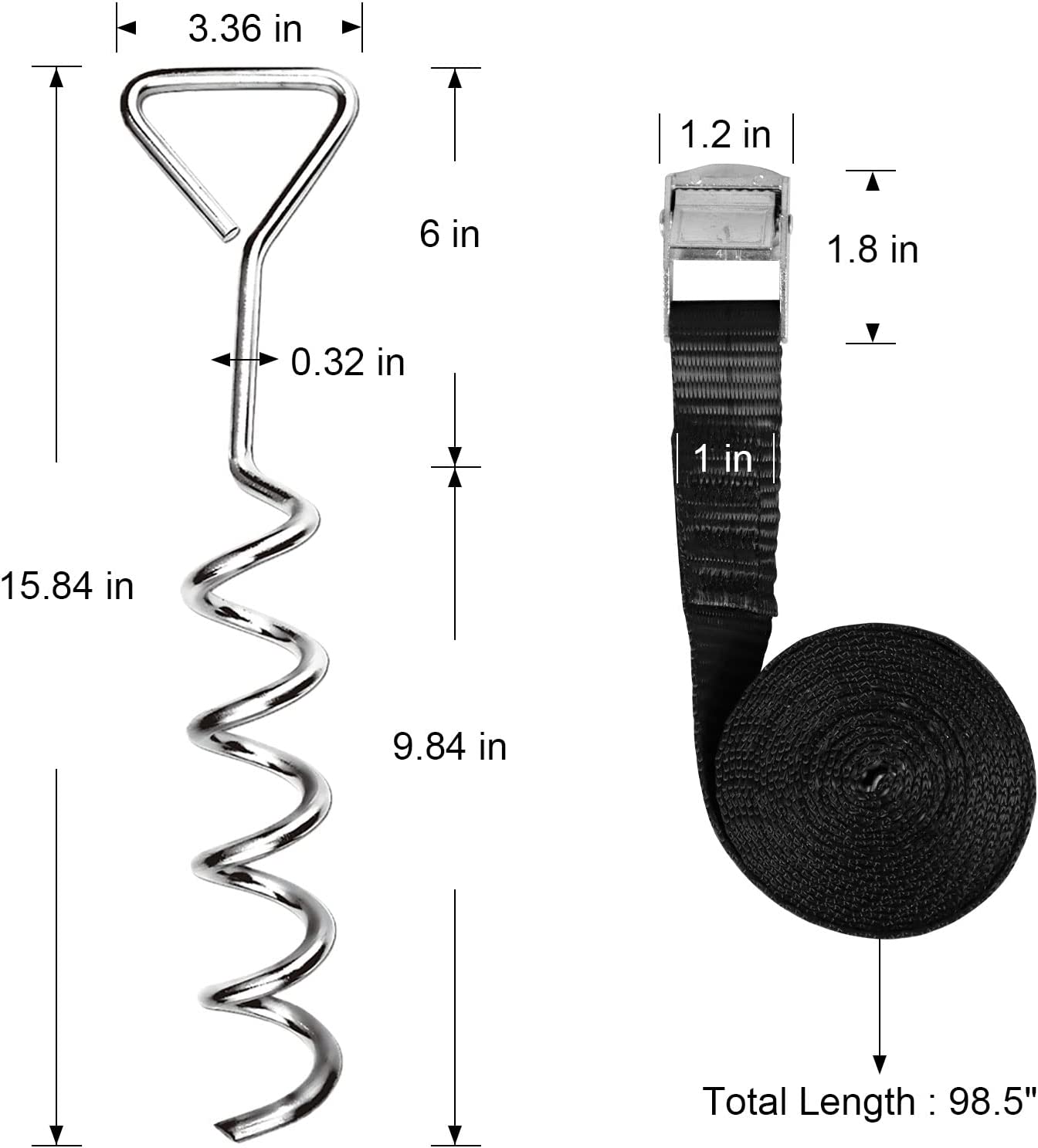 Heavy Duty Trampoline Stakes Anchors High Wind,Galvanized Steel Trampoline Anchors Kit for 15ft,14ft,12ft,10ftTrampoline,15.8inch Ground Anchors Trampoline Accessories