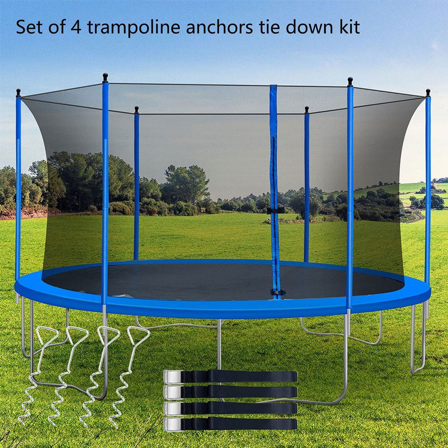 Heavy Duty Trampoline Stakes Anchors High Wind,Galvanized Steel Trampoline Anchors Kit for 15ft,14ft,12ft,10ftTrampoline,15.8inch Ground Anchors Trampoline Accessories